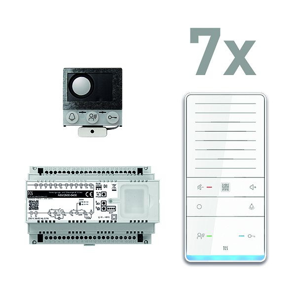 TCS Türkontrollsystem audio: pack PRO Einbau für 7 Wohneinheiten, mit Einbaulautsprecher ASI12000+7 Freisprecher ISW6031+Steuergerät NBV2600, PAIF070/006