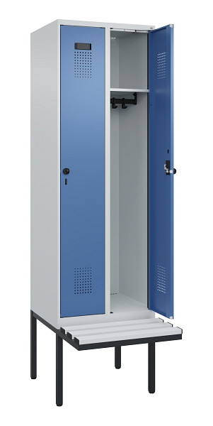C+P Spind Evolo PLUS, 2 Abteil, 2120x600x815mm, 7035/5023, Drehriegel, Material Sitzfläche Kunststoff, 0490407-20 S10062