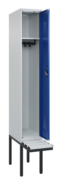 C+P Spind Evolo PLUS, 1 Abteile, 2120x300x815mm, 7035/5010, Haken 3, Zylinderschloss, Sitzfläche Kunststoff, 0490407-10 S10087