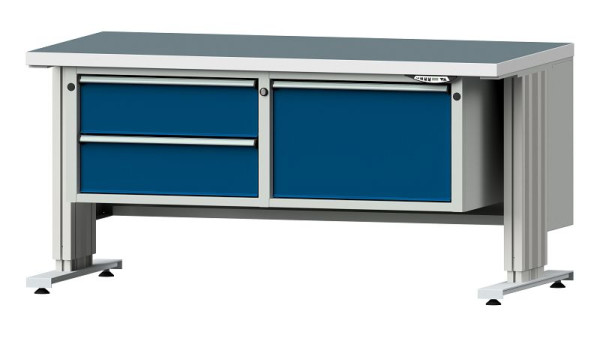 ANKE Werkbänke Arbeitstisch LIFT mit Unterbau breit, Modell 801 VL, 1500 x 800 x 740-1140 mm, RAL 7035/5010, UBP 40 mm, 405.506