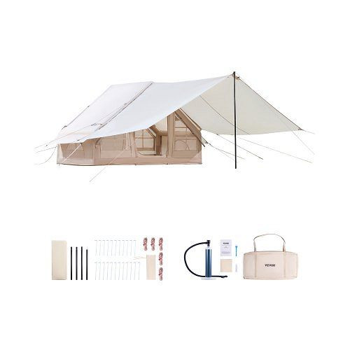 VEVOR Aufblasbares 4-Jahreszeiten-Campingzelt 3x2x2 m für 3–5 Personen, mit Baldachin, Handpumpe, Ofenanschluss, Tasche, KJZP321MCQWZYXYAQV0