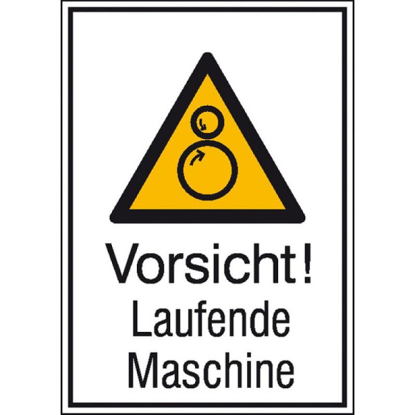 Stein HGS Kombischild mit Warnzeichen und Zusatztext, Vorsicht! Laufende Maschine, Alu, geprägt, 262 x 371 mm, 11.0767