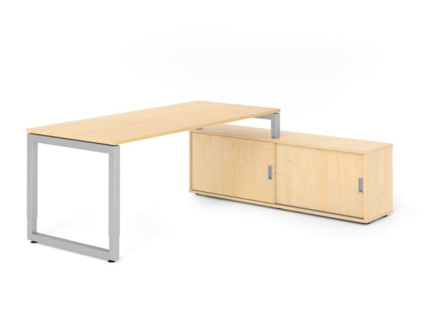 Hammerbacher Aufsatz-Schreibtisch RSE19, 180x80cm, Platte: Ahorn, 25mm dick, Rahmen Silber, höheneinstellbar, Ahorn, VRSE19SB/3/S/3/3