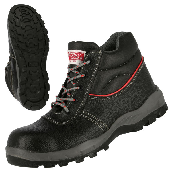NITRAS STEP MID MF, S3 Sicherheitsstiefel, strapazierfähiges Vollleder, schwarz, widerstandsfähige PU / TPU-Laufsohle, Größe: 47, VE: 10 Paar, 7201MF-47