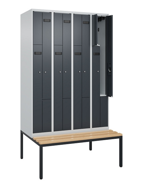 C+P Z-Spind Evolo PLUS, 8 Fächer, 2120x1200x815mm, 7035/7016, Zylinderschloss, Material Sitzfläche Buche-Hartholz, Sitzbank, 0490537-408 S10037