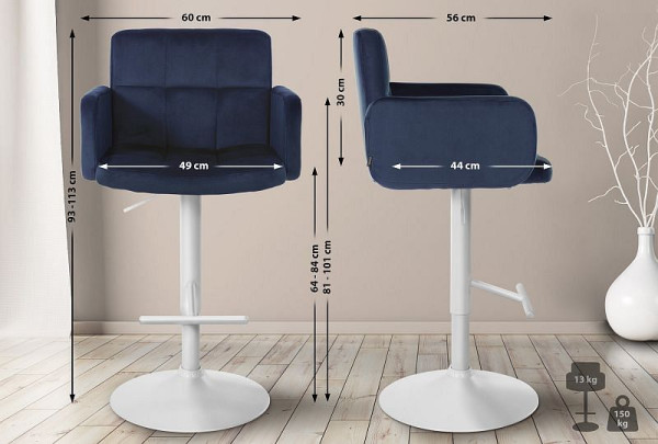 CLP Barhocker Los Angeles Samt weiß, blau, VE: 2 Stück, 327363