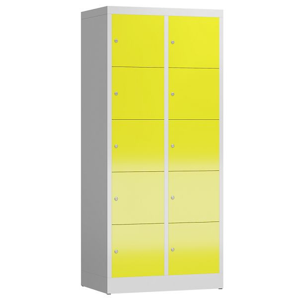 Lüllmann ClassiX Schließfachschrank, 2 Abteile à 5 Fächer, 1800 x 800 x 500 mm, lichtgrau/zinkgelb, X-523526