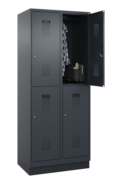 C+P Doppelstöckiger Spind Evolo PLUS, mit Sockel, 4 Fächer, 1950x800x500mm, 7016, Frontfarbe RAL 7016 Anthrazitgrau, Zylinderschloss, 049320-22 S10043