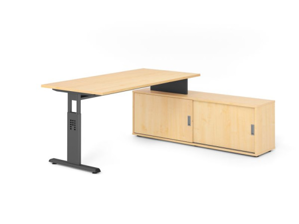 Hammerbacher Aufsatz-Schreibtisch OSE16, 160x80cm, Platte: Ahorn, 25mm dick, T-Fuß Gestell Graphit, Ahorn, VOSE16SB/3/G/3/3