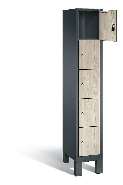 C+P Schließfachschrank Evolo, H1850xB320xT500mm, Farbe: Anthrazitgrau / Dekor Sen-Esche, 48010-105 S10150