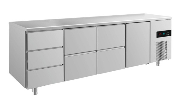 A&S Polarny Kühltisch -2 bis +8°C mit 1x Tür rechts, 2x zwei Schubladen und 1x drei Schubladen links, 2330 x 700 x 850 mm, KT4DZZT