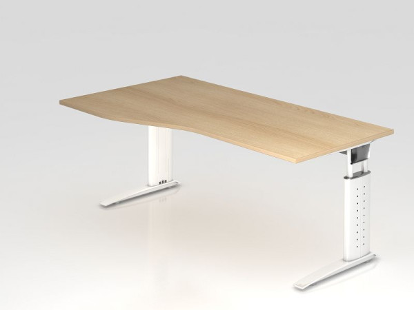 Hammerbacher Schreibtisch C-Fuß 180x100/80cm Eiche/Weiß, Arbeitshöhe 68-86 cm einstellbar, VUS18/E/W