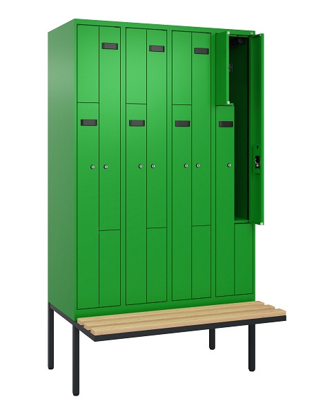 C+P Z-Spind Evolo PLUS, Bank, 8 Fächer, 2120x1200x815mm, 6037/6037, Zylinderschloss, Sitzfläche Holz, 0490437-408 S10053