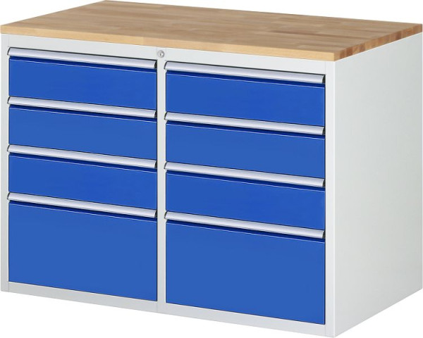 RAU Schubladenschrank Serie 7000, B1145xT650xH825mm, Buche-Massiv-Arbeitsplatte, links: 3xH150, 1xH270 mm, rechts: 3xH150, 1xH270 mm, 13-LL5.3.3A-B.11
