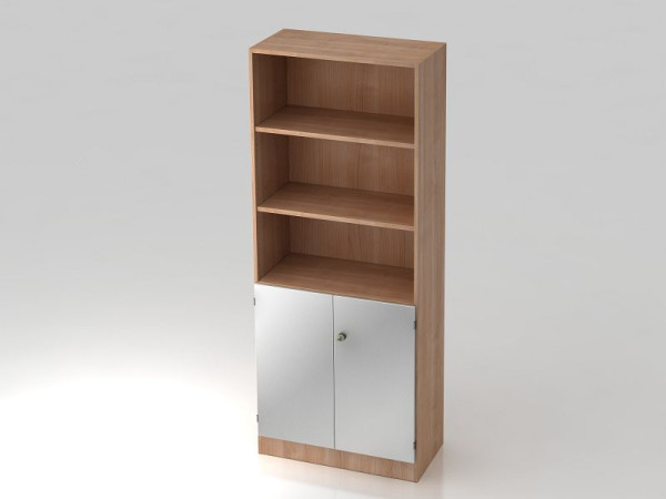 Hammerbacher Schrank 5OH, 2OH Türen, Sockelblende, Streifengriff Nussbaum/Silber, 80x42x200,4 cm (BxTxH), V6770/N/S/SG
