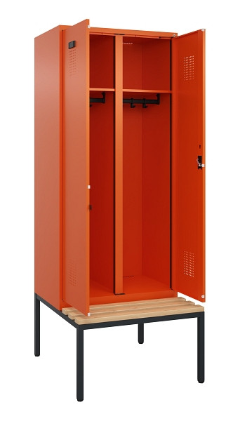 C+P Schwarz-Weiß-Spind Evolo PLUS, Bank, 2 Abteile, 2120x800x815mm, 2004/2004, Zylinderschloss, Sitzfläche Buche-Hartholz, Sitzbank, 0490527-22 S10050