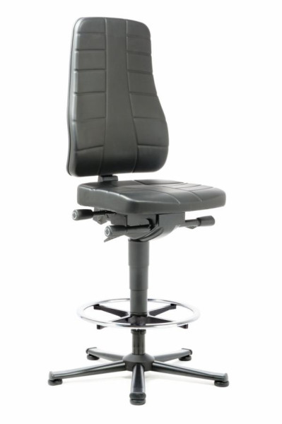 bimos All-In-One Highline Arbeitsdrehstuhl mit Gleiter und Fußring und Kunstleder schwarz, 570-830 mm, 9641-2571