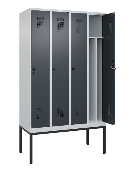 C+P Spind Evolo PLUS, Gestell, 4 Abteile, 2120x1200x500mm, 7035/7016, Verschluss Drehriegel, 0490307-40F S10012