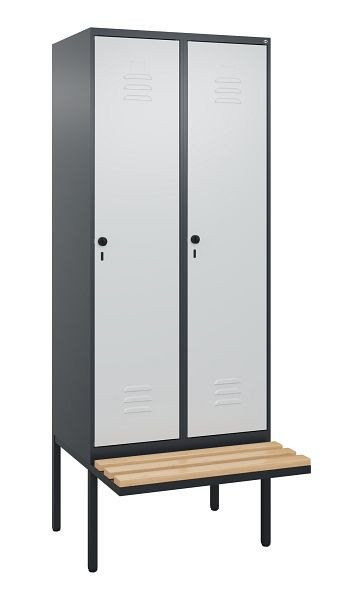C+P Umkleidespind Classic PLUS, 2 Abteile, 2120x800x815mm, 7016/7035, Drehriegel, Buche-Sitzleisten, 0800407-22 S10013