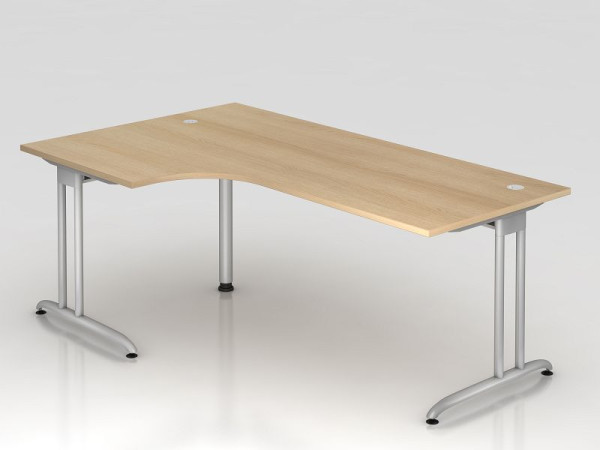 Hammerbacher Winkeltisch C-Fuß 200x120cm 90° Eiche, Winkelform 90°, horizontale Kabelwanne, links oder rechts montierbar, Arbeitshöhe 72 cm, VBS82/E/S