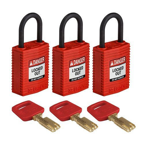 Brady Vorhängeschlösser SafeKey, Nylon, VE: 3 Stück, lichte Bügelhöhe 25,40 mm, rot, 311934