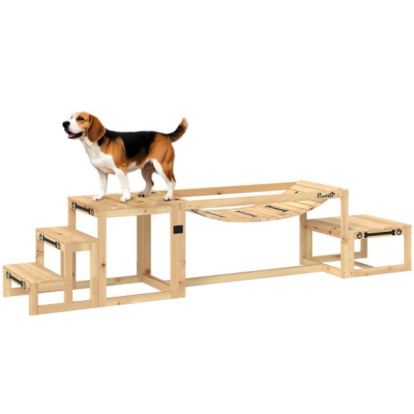 PawHut Agility-Set für Hunde, Hundetrainings-Konstruktion mit Brücke, Treppe, Plattform, Tannenholz, für große Hunde bis 40 kg, D07-060V00ND