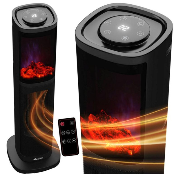 TroniTechnik Turmheizer mit Keramikelement,Heizgerät mit simulierten Flammeneffekt,2000 W,Wärmestrahler mit PTC Keramik, Schwarz, 5464