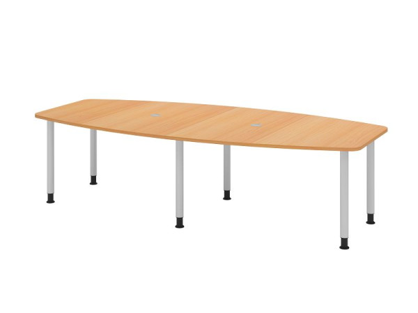 Hammerbacher Konferenztisch KT28C, 280 x 130 cm, Platte: Buche, 25mm dick, Sechs-Fuß-Gestell Silber, Rundrohr 6 cm, Arbeitshöhe 72-74 cm, VKT28C/6/S