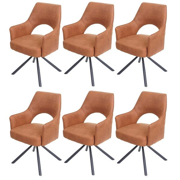 Mendler 6er-Set Esszimmerstuhl HWC-K30, Küchenstuhl Lehnstuhl, drehbar Auto-Position, Stoff/Textil, Wildleder-Optik braun, 6x89654