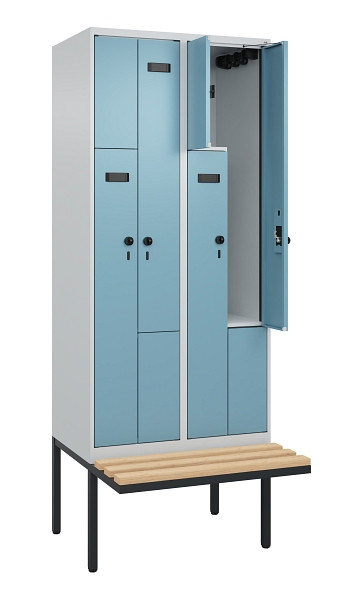 C+P Z-Spind Evolo PLUS, Bank, 4 Fächer, 2120x800x815mm, 7035/0010, Drehriegel, Sitzfläche Holz, 0490437-224 S10000