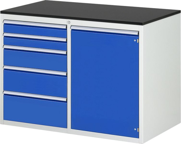 RAU Schubladenschrank 7000, B1145xT650xH820mm, li: Schubladen 2x90, H150, H180, H210mm, re: Flügeltür, melaminharzbeschichtet, 03-LL5.22.12A-M.11