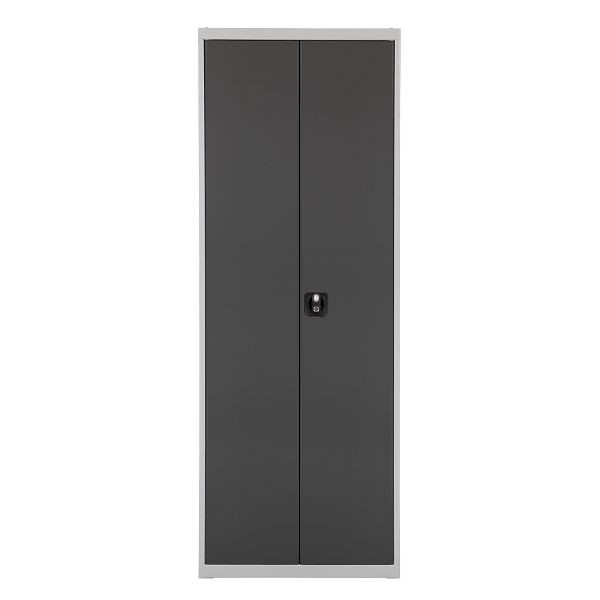 ADB Regalschrank mit Tür, 11 Fachböden + 48 Lagersichtkästen, RAL 7035/7016, 41825