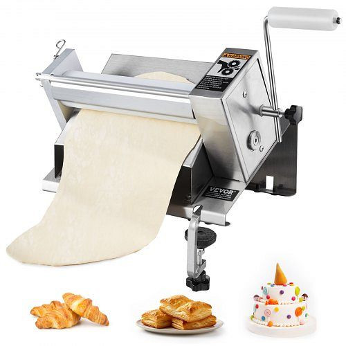 VEVOR Manuelle Teigausrollmaschine aus Edelstahl, abnehmbarer Griff, max. 12 mm einstellbare Dicke, für Heim- und Kleingewerbe-Küchen, SDQSJTM11INCTNSEBV0
