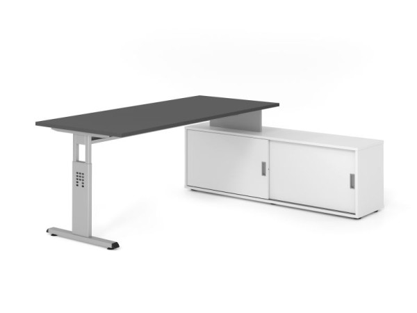 Hammerbacher Aufsatz-Schreibtisch OSE19, 180x80cm, Platte: Graphit, 25mm dick, T-Fuß Gestell Silber, Ahorn, SB/G/S/W/W, VOSE19SB/G/S/W/W