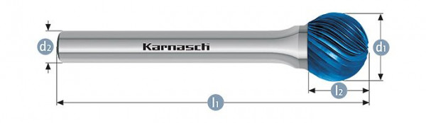 Karnasch Hartmetall-Frässtift Blue-Tec beschichtet KUD/ HP-2 d1=8 / l2=7,0 / d2=6 / l1=52mm, VE: 3 Stück, 115030060