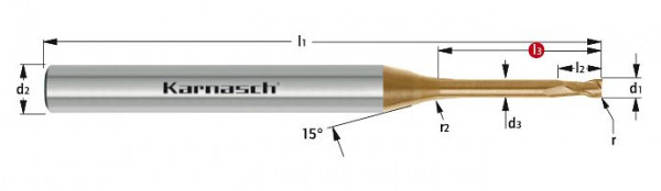 Karnasch VHM-Micro Schaftfräser HHC/HSC/HPC d= 2,0/r=0,20/L3= 12,0 mm HXC-Nano³, 3062560200020120
