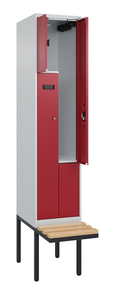 C+P Z-Spind Evolo PLUS, Bank, 2 Fächer, 2120x400x815mm, 7035/3003, Zylinderschloss, Sitzfläche Holz, 0490437-122 S10032