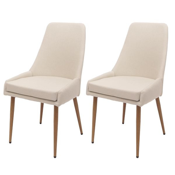 Mendler 2er-Set Esszimmerstuhl HWC-O27, Küchenstuhl Polsterstuhl Stuhl, Stoff/Textil (280g/m²) Metall, beige, 122070