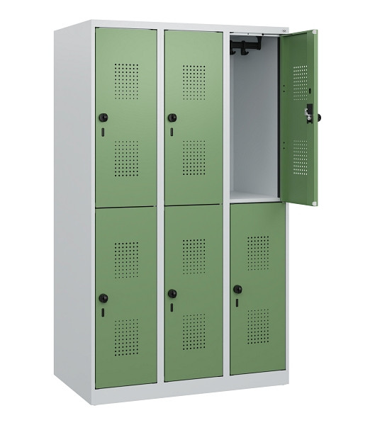 C+P Doppelstöckiger Spind Evolo PLUS, 6 Fächer, 1530x900x500mm, 7035/6011, Drehriegel, 0493005-30 S10010