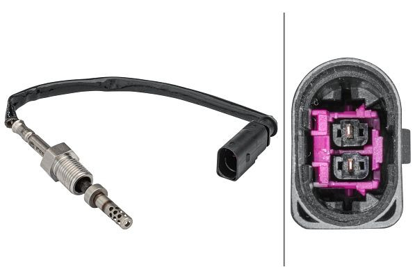 HELLA Sensor, Abgastemperatur, 2-polig, geschraubt, Kabel: 175mm, 6PT 358 181-591