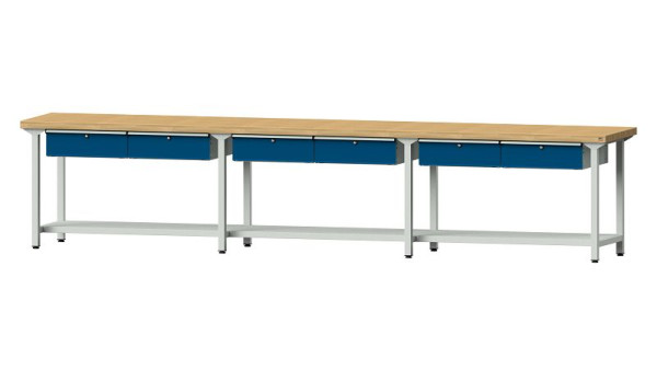 ANKE Werkbänke Arbeitstisch, Modell 105, 4050 x 700 x 850 mm, RAL 7035/5010, BMP 50 mm, 400.518