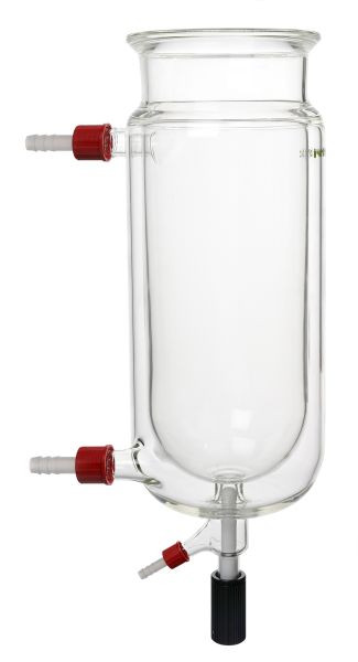 Rettberg Reaktionsgefäß, 1000 ml, DN 120, mit Nut, Temperiermantel mit 2x GL 32 starkwandig, Bodenablassventil 0 - 10 mm, 107035414