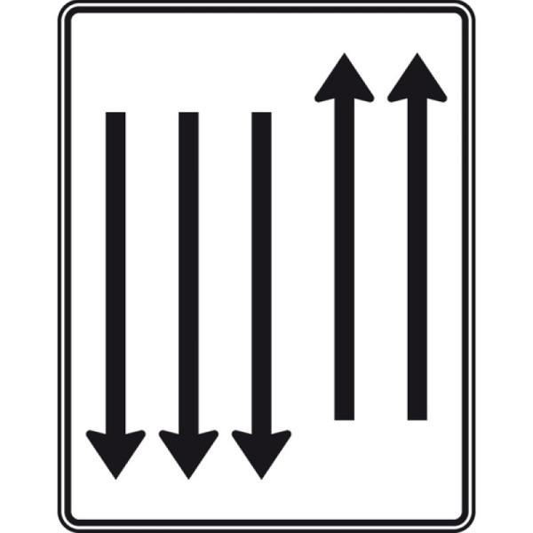 Stein HGS Fahrstreifentafel Gegenverkehr, 2-streifig Fahrtrichtung, 3-streifig Gegenrichtung, Nr.522-35, 1250x1600mm, RA1, Alform, ohne Entfernungsangabe, 522-35-112