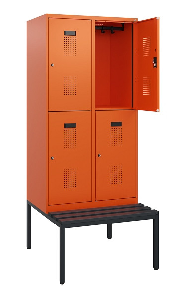 C+P Doppelstöckiger Spind Evolo PLUS, Bank, 4 Fächer, 1950x800x815mm, 2004/2004, Zylinderschloss, Sitzfläche Kunststoff, Sitzbank, 0493505-22 S10158