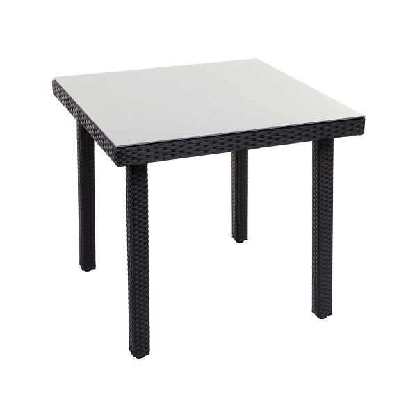 Mendler Poly-Rattan Gartentisch Cava, Esstisch Beistelltisch Tisch mit Glasplatte, 80x80cm, schwarz, 71996