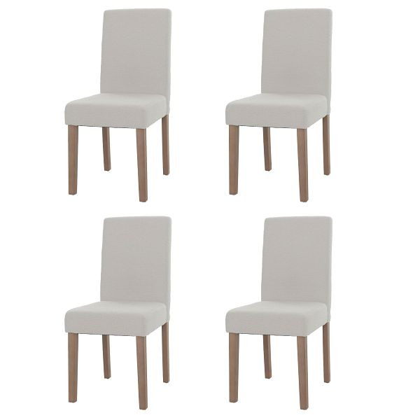 Mendler 4er-Set Esszimmerstuhl Littau, Stuhl Küchenstuhl Hochlehner, Stoff/Textil Bouclé Holz, creme, naturfarbene Beine, 107747