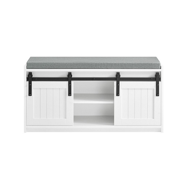 SoBuy Schuhbank mit 2 Türen Weiß 90x35x46 cm, Funktional, FSR133-K-W