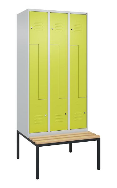 C+P Z-Spind Classic PLUS, mit untergebauter Sitzbank, 6 Abteile, 2120x900x815mm, 7035/0024, Zylinderschlösser, Buche-Sitzleisten, 0800537-306 S10025