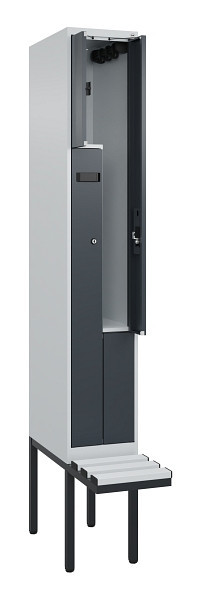 C+P Z-Spind Evolo PLUS, Bank, 2 Fächer, 2120x300x815mm, 7035/7016, Zylinderschloss, Material Sitzfläche Kunststoff, 0490437-102 S10093