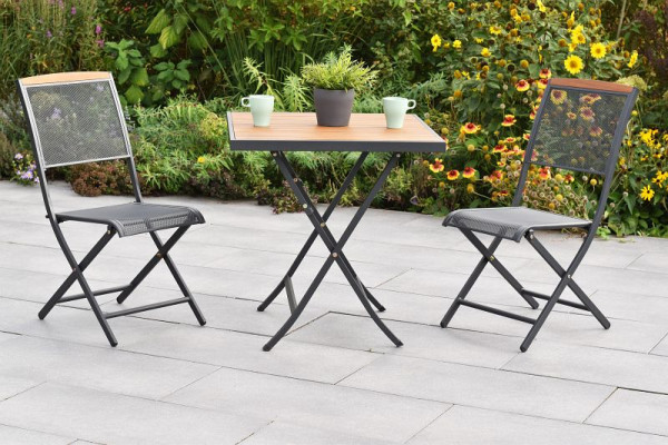 Merxx Patmos Set 3-teilig, 2 Klappstuhl, Rückenabschluss aus Akazienholz, 1 Klapptisch, 70 x 70 cm, Tischplatte aus Akazienholz, 50968-217